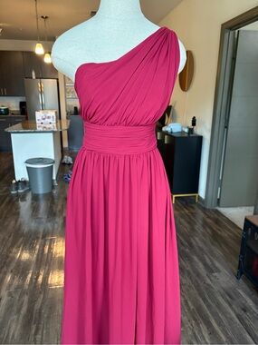 One-Shoulder Deep Red Bridesmaid Dress